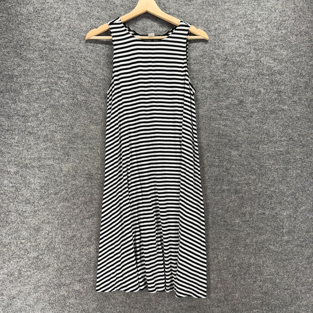Old Navy Dress Women S Small Black Striped Shift Midi Sleeveless Rayon Casual